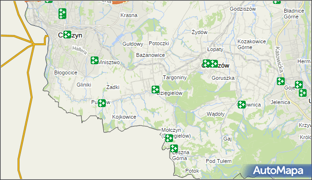 mapa Dzięgielów, Dzięgielów na mapie Targeo