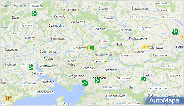 mapa Dziekanowice gmina Dobczyce, Dziekanowice gmina Dobczyce na mapie Targeo