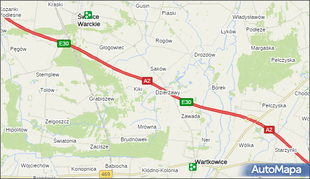 mapa Dzierżawy gmina Wartkowice, Dzierżawy gmina Wartkowice na mapie Targeo