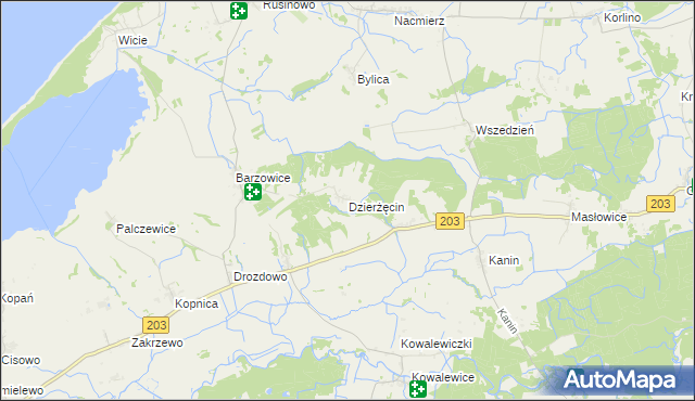 mapa Dzierżęcin, Dzierżęcin na mapie Targeo