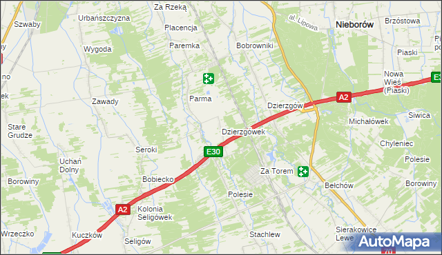 mapa Dzierzgówek gmina Nieborów, Dzierzgówek gmina Nieborów na mapie Targeo