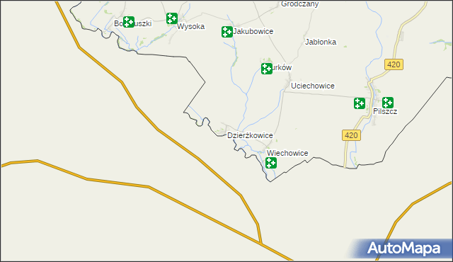 mapa Dzierżkowice gmina Branice, Dzierżkowice gmina Branice na mapie Targeo