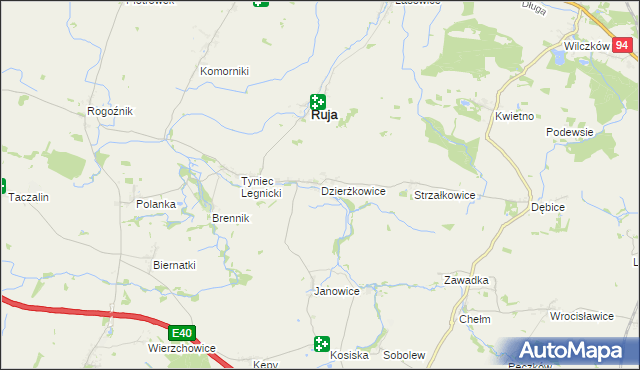 mapa Dzierżkowice gmina Ruja, Dzierżkowice gmina Ruja na mapie Targeo