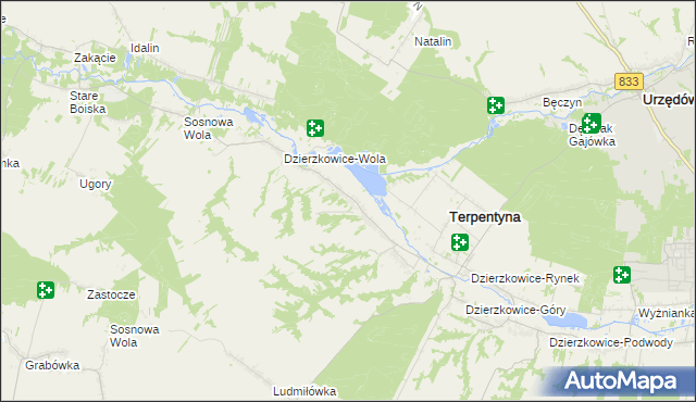 mapa Dzierzkowice-Zastawie, Dzierzkowice-Zastawie na mapie Targeo