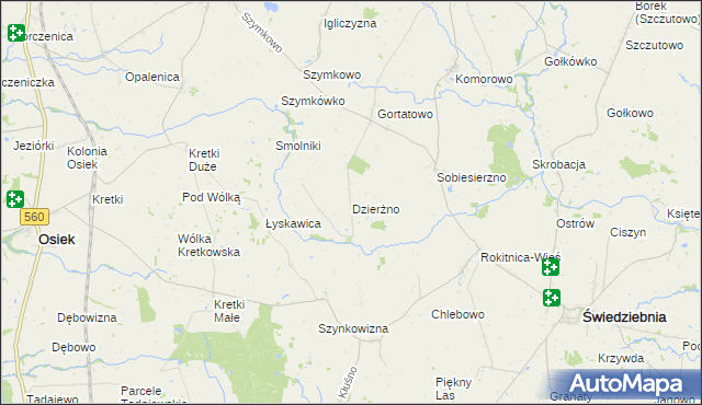 mapa Dzierżno gmina Brodnica, Dzierżno gmina Brodnica na mapie Targeo