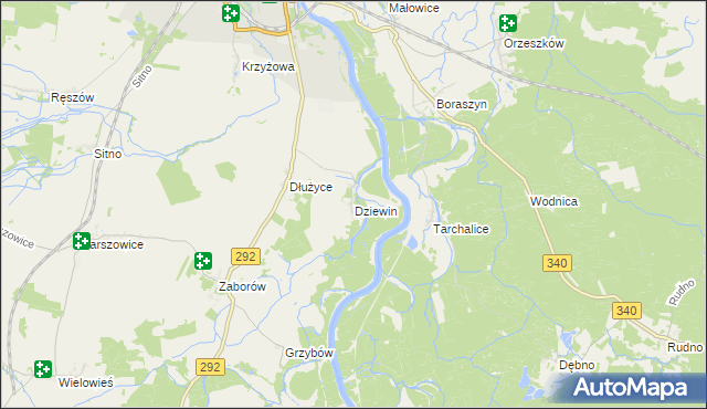 mapa Dziewin gmina Ścinawa, Dziewin gmina Ścinawa na mapie Targeo
