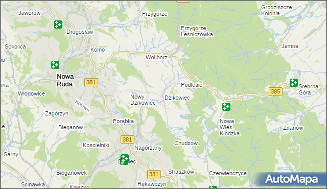 mapa Dzikowiec gmina Nowa Ruda, Dzikowiec gmina Nowa Ruda na mapie Targeo