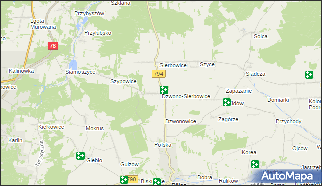 mapa Dzwono-Sierbowice, Dzwono-Sierbowice na mapie Targeo