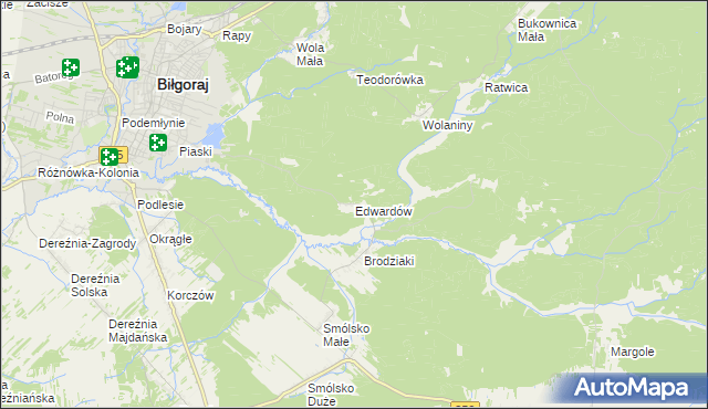 mapa Edwardów gmina Biłgoraj, Edwardów gmina Biłgoraj na mapie Targeo