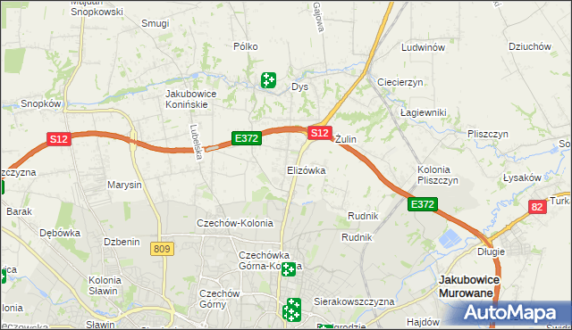 mapa Elizówka gmina Niemce, Elizówka gmina Niemce na mapie Targeo