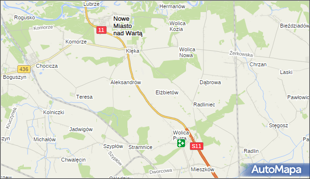 mapa Elżbietów gmina Nowe Miasto nad Wartą, Elżbietów gmina Nowe Miasto nad Wartą na mapie Targeo