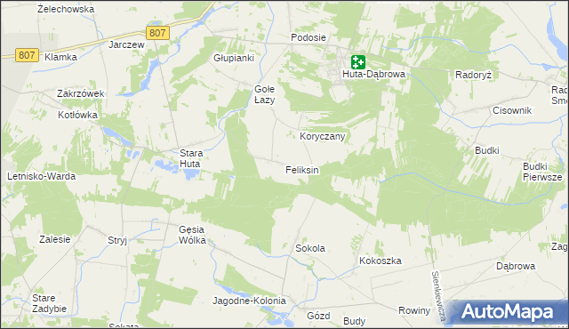 mapa Feliksin gmina Krzywda, Feliksin gmina Krzywda na mapie Targeo