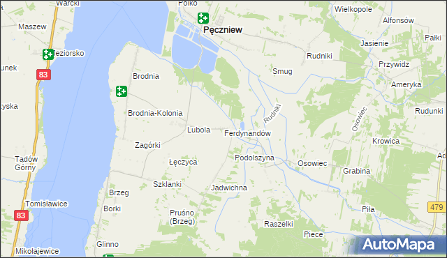 mapa Ferdynandów gmina Pęczniew, Ferdynandów gmina Pęczniew na mapie Targeo