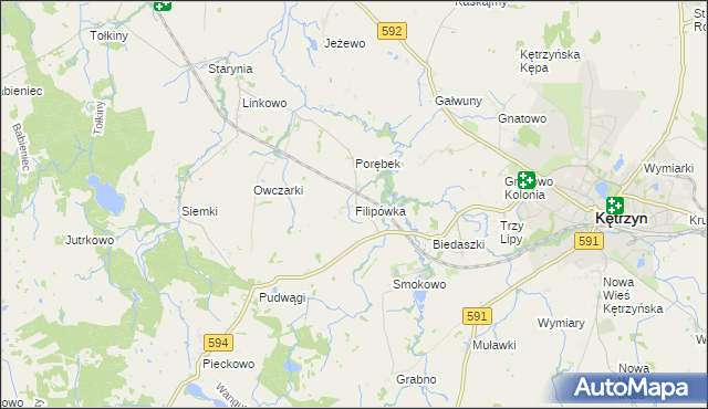 mapa Filipówka gmina Kętrzyn, Filipówka gmina Kętrzyn na mapie Targeo