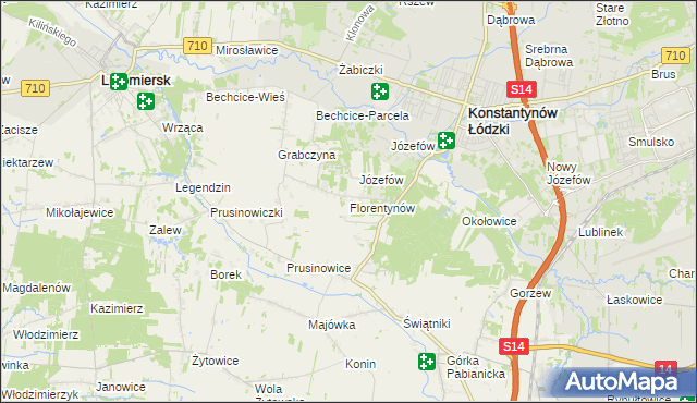 mapa Florentynów gmina Lutomiersk, Florentynów gmina Lutomiersk na mapie Targeo