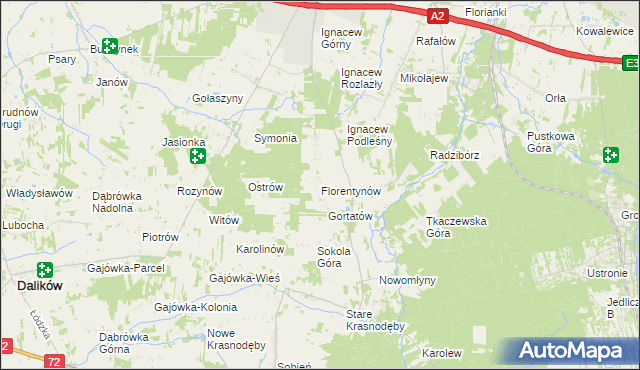 mapa Florentynów gmina Parzęczew, Florentynów gmina Parzęczew na mapie Targeo