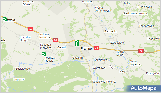 mapa Frampol powiat biłgorajski, Frampol powiat biłgorajski na mapie Targeo