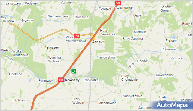 mapa Franciszków gmina Kowiesy, Franciszków gmina Kowiesy na mapie Targeo