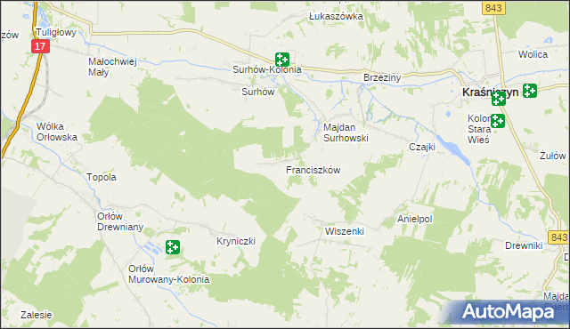 mapa Franciszków gmina Kraśniczyn, Franciszków gmina Kraśniczyn na mapie Targeo