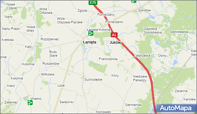 mapa Franciszków gmina Łanięta, Franciszków gmina Łanięta na mapie Targeo