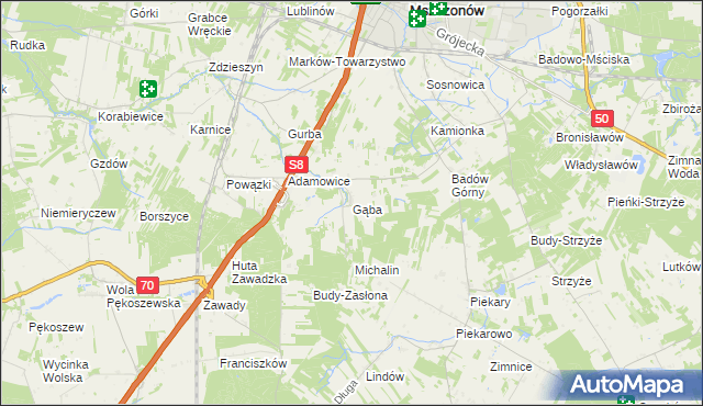 mapa Gąba, Gąba na mapie Targeo