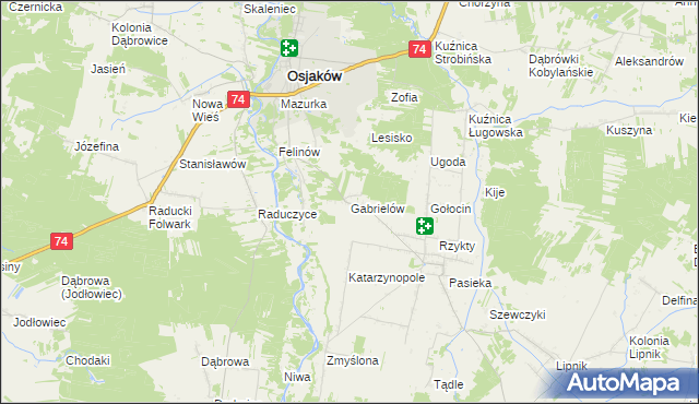 mapa Gabrielów gmina Osjaków, Gabrielów gmina Osjaków na mapie Targeo