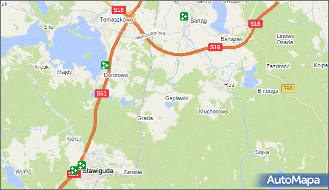 mapa Gągławki, Gągławki na mapie Targeo