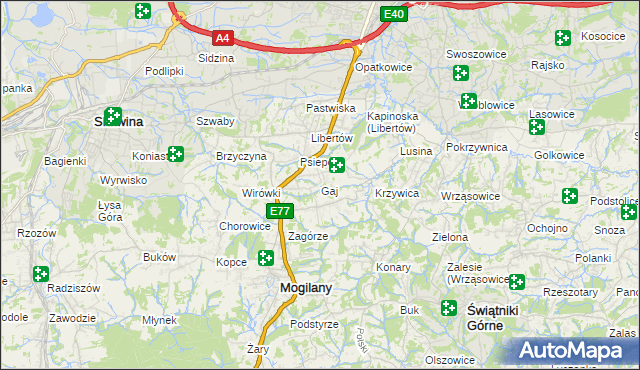 mapa Gaj gmina Mogilany, Gaj gmina Mogilany na mapie Targeo