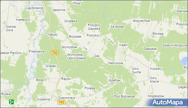 mapa Gaj gmina Przedbórz, Gaj gmina Przedbórz na mapie Targeo