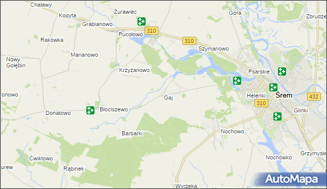 mapa Gaj gmina Śrem, Gaj gmina Śrem na mapie Targeo