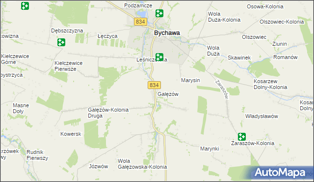 mapa Gałęzów gmina Bychawa, Gałęzów gmina Bychawa na mapie Targeo