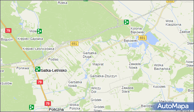 mapa Garbatka-Dziewiątka, Garbatka-Dziewiątka na mapie Targeo