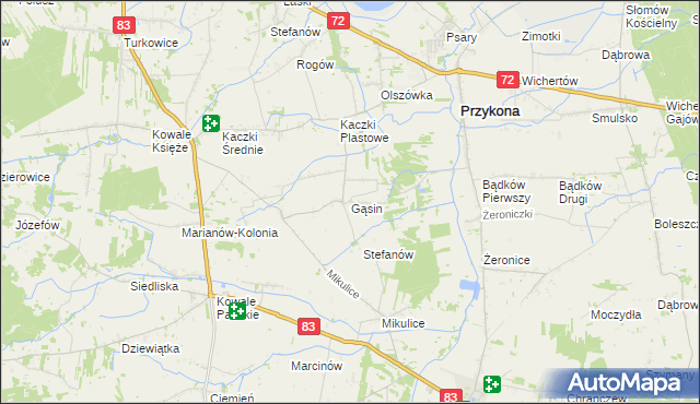 mapa Gąsin, Gąsin na mapie Targeo