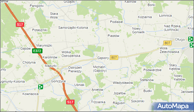 mapa Gąsiory gmina Żelechów, Gąsiory gmina Żelechów na mapie Targeo