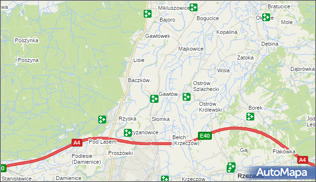 mapa Gawłów gmina Bochnia, Gawłów gmina Bochnia na mapie Targeo