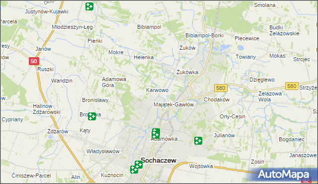 mapa Gawłów gmina Sochaczew, Gawłów gmina Sochaczew na mapie Targeo