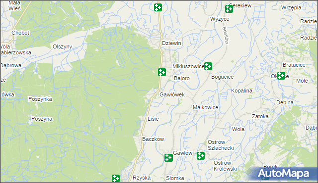 mapa Gawłówek gmina Drwinia, Gawłówek gmina Drwinia na mapie Targeo