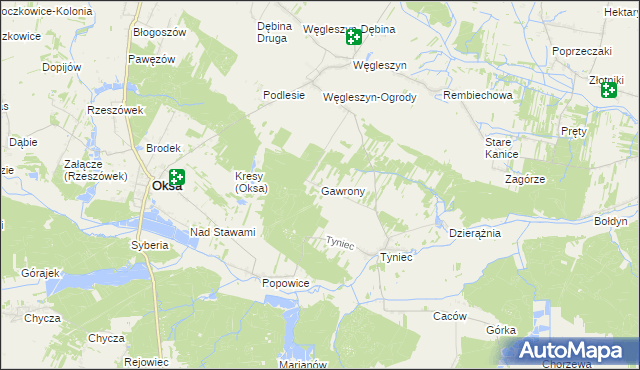mapa Gawrony gmina Oksa, Gawrony gmina Oksa na mapie Targeo