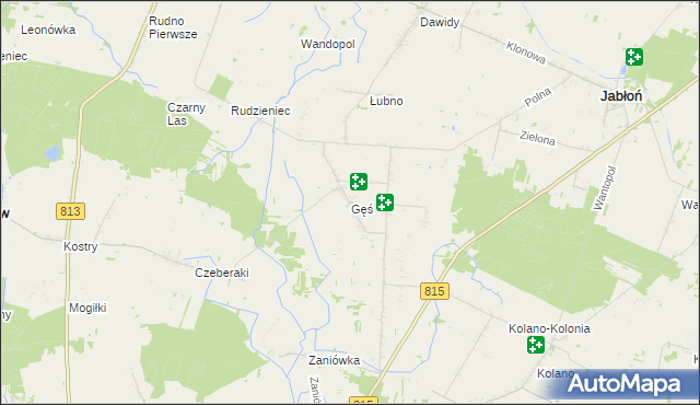 mapa Gęś gmina Jabłoń, Gęś gmina Jabłoń na mapie Targeo