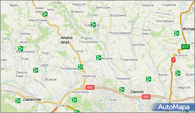 mapa Giebułtów gmina Wielka Wieś, Giebułtów gmina Wielka Wieś na mapie Targeo