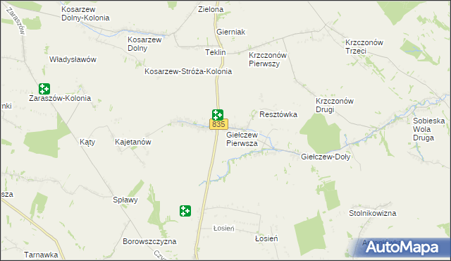 mapa Giełczew gmina Wysokie, Giełczew gmina Wysokie na mapie Targeo