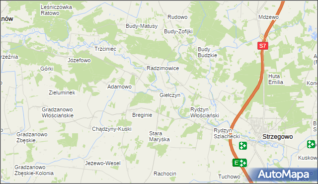 mapa Giełczyn gmina Strzegowo, Giełczyn gmina Strzegowo na mapie Targeo