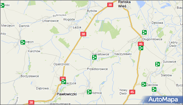 mapa Gierałtowice gmina Reńska Wieś, Gierałtowice gmina Reńska Wieś na mapie Targeo