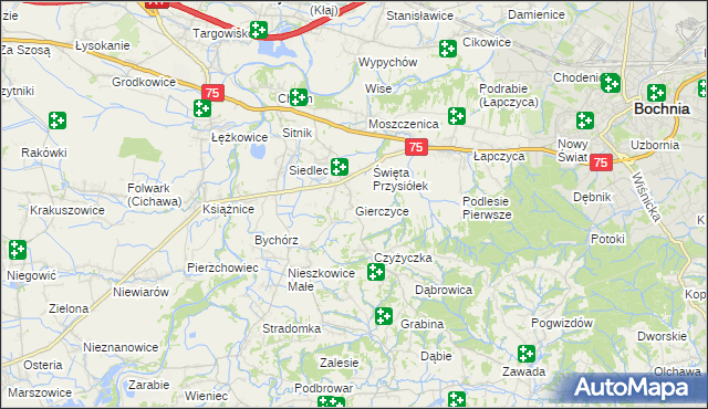 mapa Gierczyce gmina Bochnia, Gierczyce gmina Bochnia na mapie Targeo