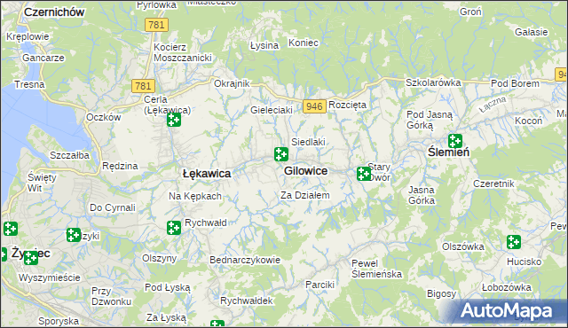 mapa Gilowice powiat żywiecki, Gilowice powiat żywiecki na mapie Targeo