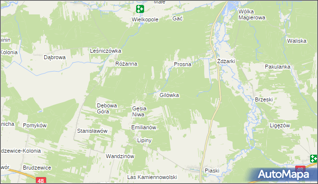 mapa Gilówka gmina Nowe Miasto nad Pilicą, Gilówka gmina Nowe Miasto nad Pilicą na mapie Targeo