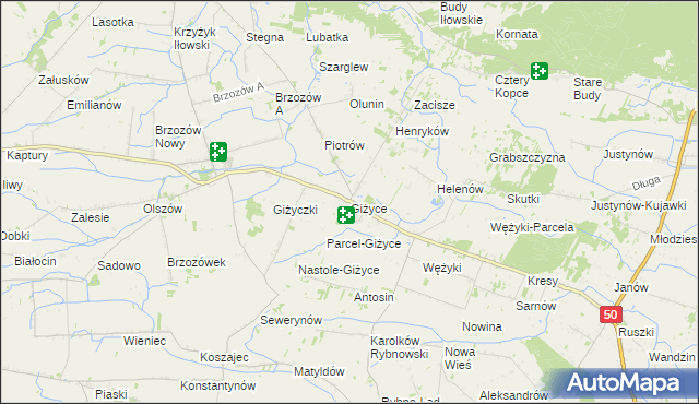 mapa Giżyce gmina Iłów, Giżyce gmina Iłów na mapie Targeo