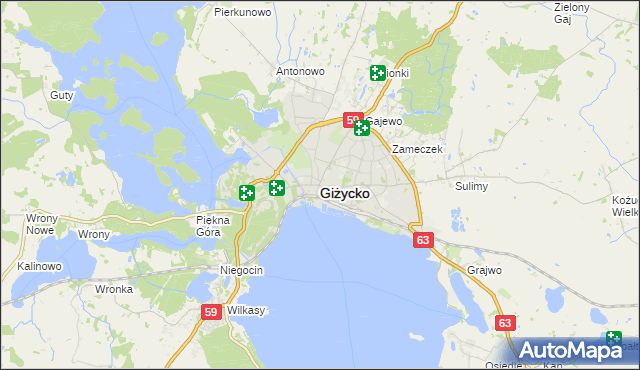 mapa Giżycko, Giżycko na mapie Targeo