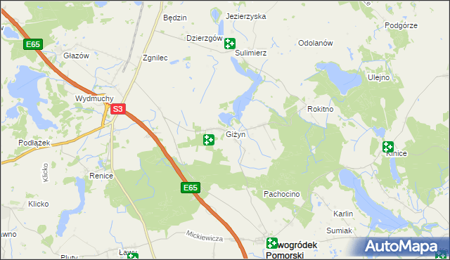 mapa Giżyn gmina Nowogródek Pomorski, Giżyn gmina Nowogródek Pomorski na mapie Targeo