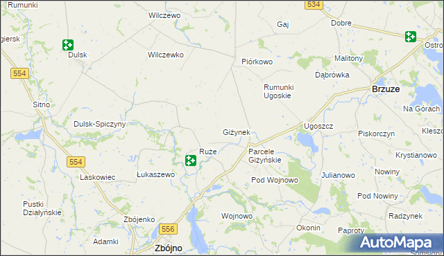 mapa Giżynek gmina Brzuze, Giżynek gmina Brzuze na mapie Targeo